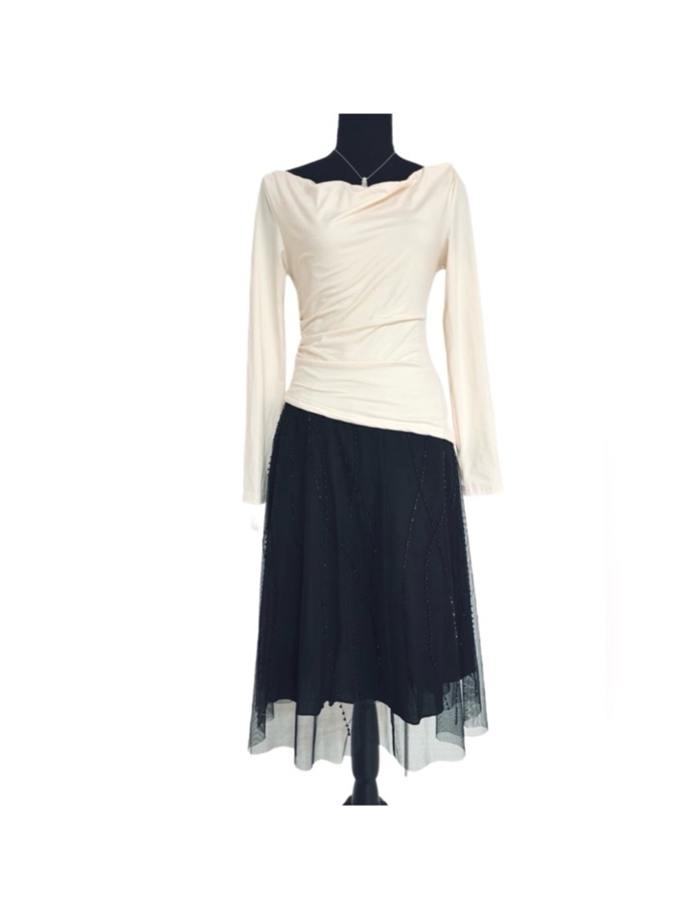 SEQUINED SKIRT ~ Black Sequin Skirt with Net Overlay Fully Lined
